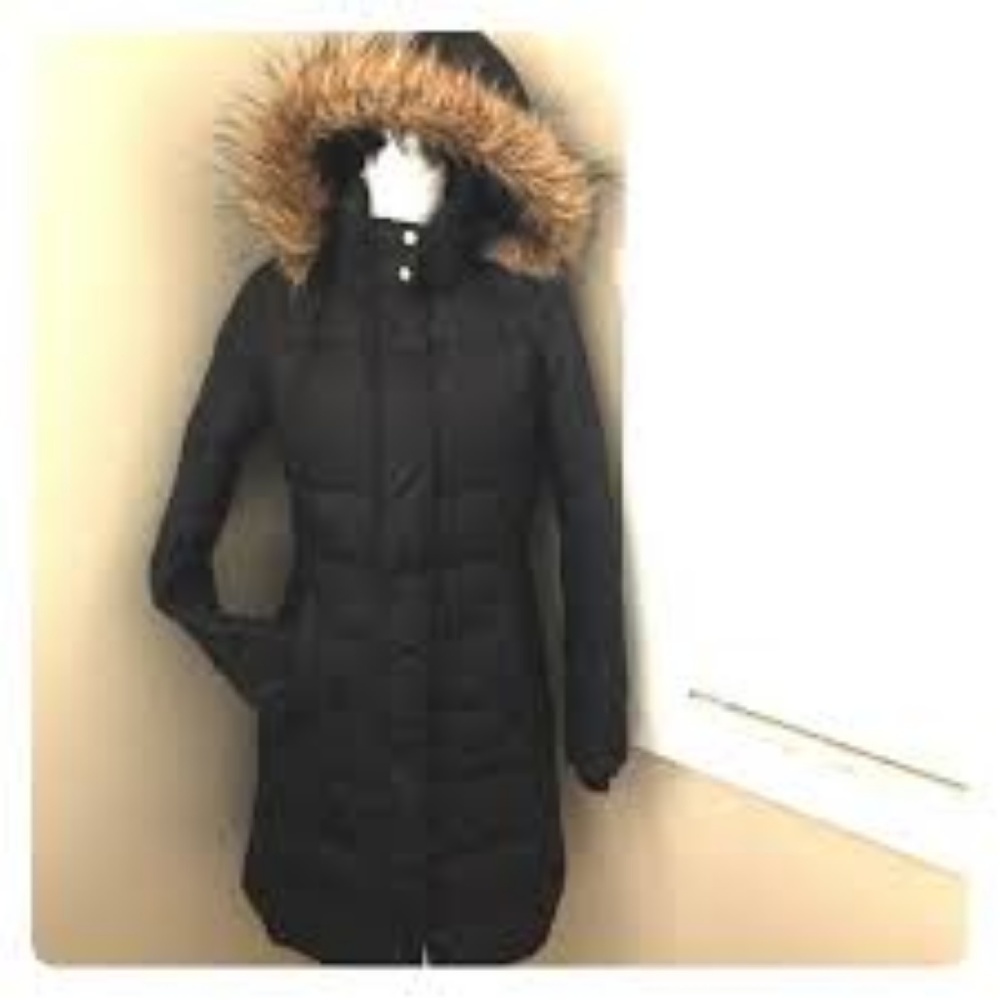 Women's Nine West Long Puffer Coat with Furry Hood